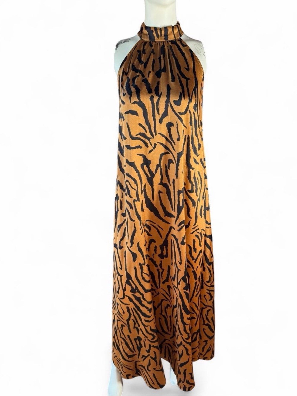 Fashion nova Tiger Print Halter Maxi Dress - Brown & Black